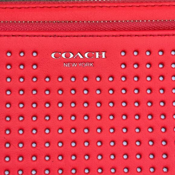 Coach Vibrant Coral Perforated Women's Wallet NWOT - Picture 2 of 12